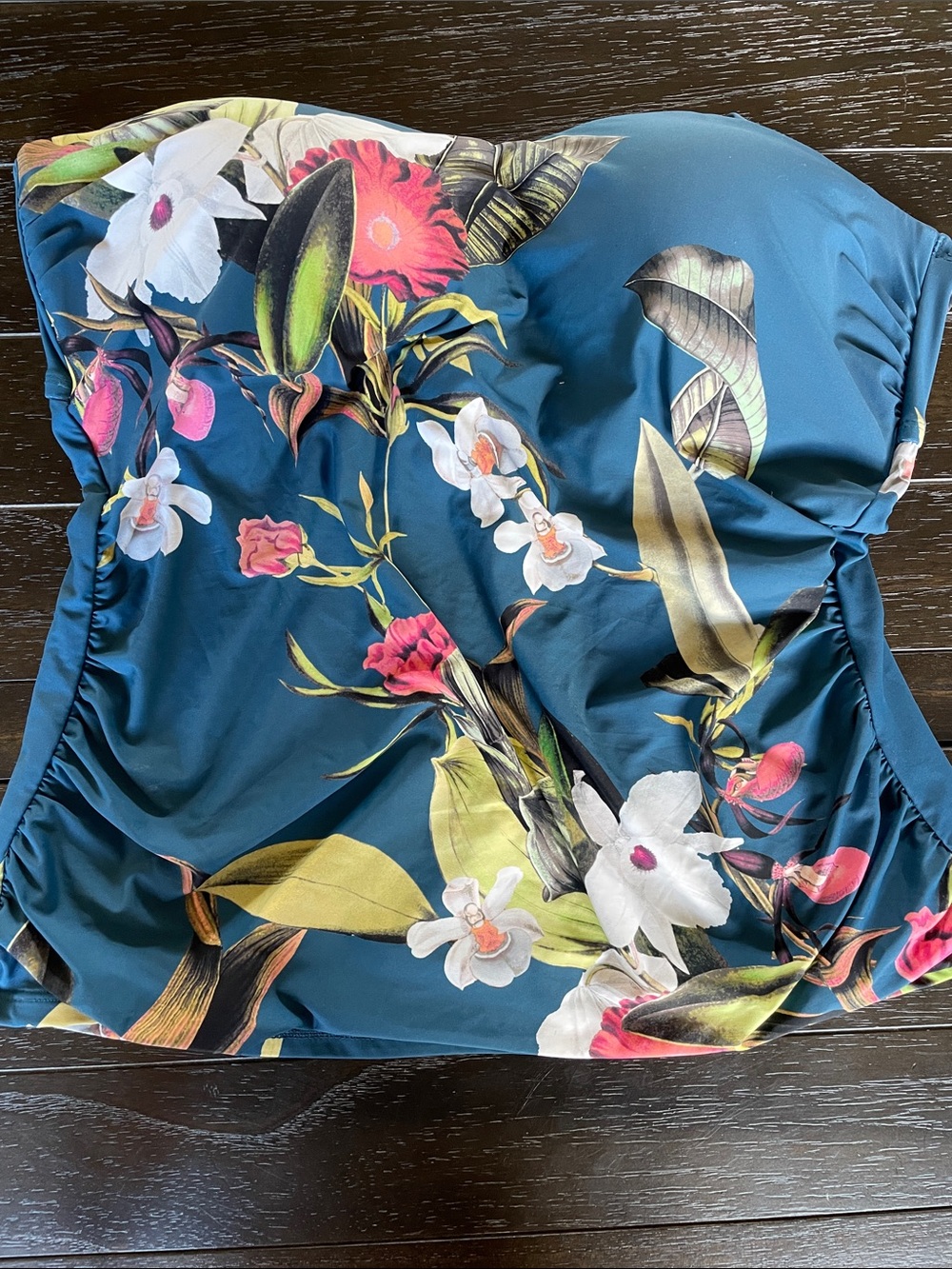 Jantzen Teal Floral Bandeau Bikini Top